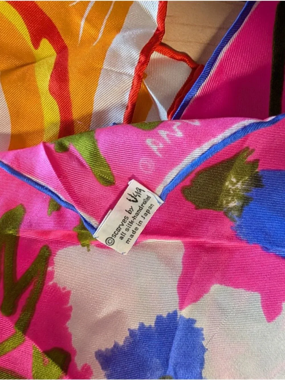 Vintage Vera Neumann Silk Scarves Hand Rolled Floral & Abstract Design Set Of 3